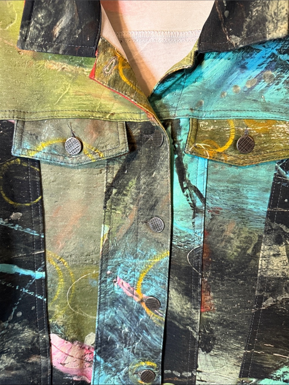 Simply Art By Dolcezza Abstract Watercolor Print Jacket - Multicolor Cotton/Poly - Picture 5 of 7